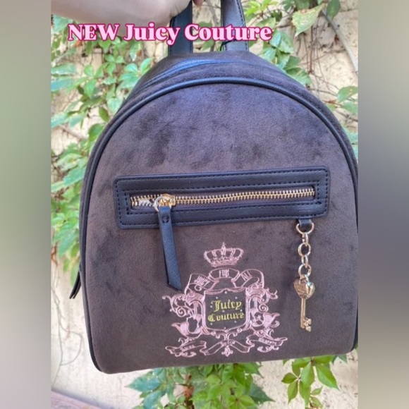 Juicy Couture Handbags - Juicy Couture NWT Mini Backpack Brown Velour “Juicy for All” w/ Key Charm